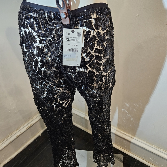Zara Black Lace Patterned Pants - Picture 4 of 7